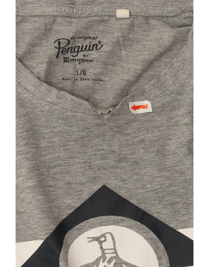 Penguin Mens Graphic T-Shirt Top Large Grey Cotton