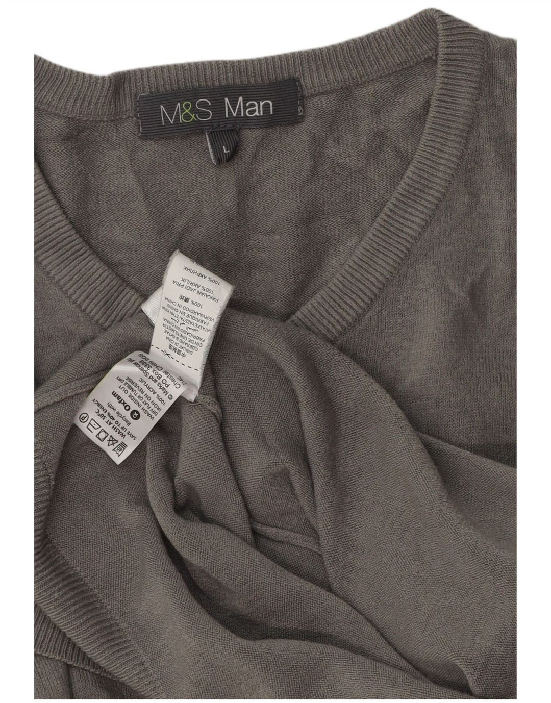 Marks & Spencer Mens V-Neck Jumper Sweater Large Grey Acrylic