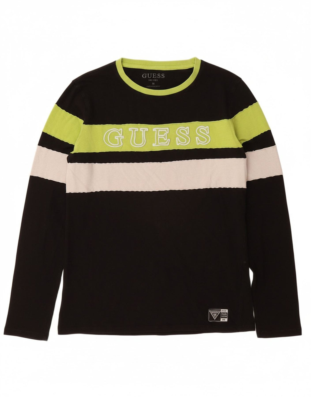 GUESS Boys Graphic Top Long Sleeve 15-16 Years Black Striped Cotton