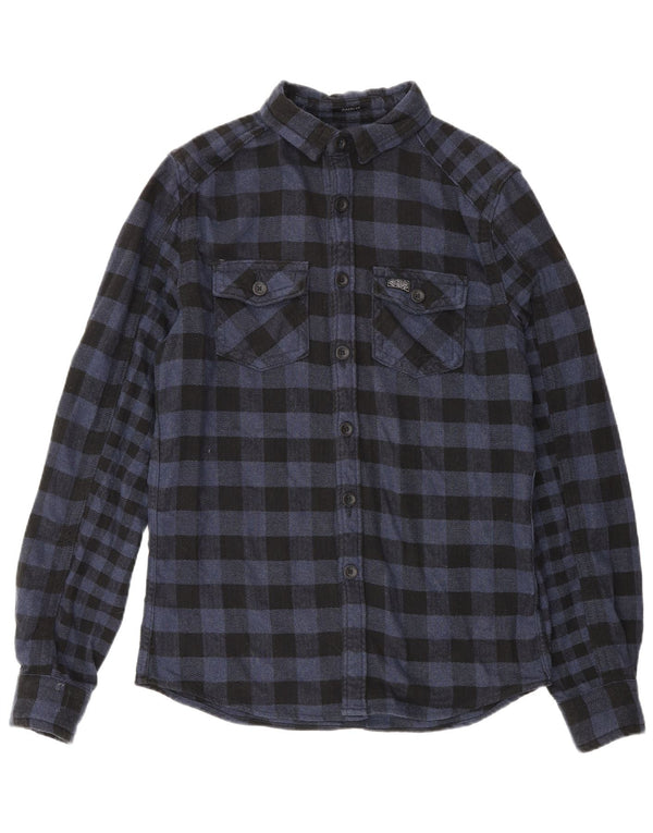 Superdry Mens Flannel Shirt Small Navy Blue Check Cotton
