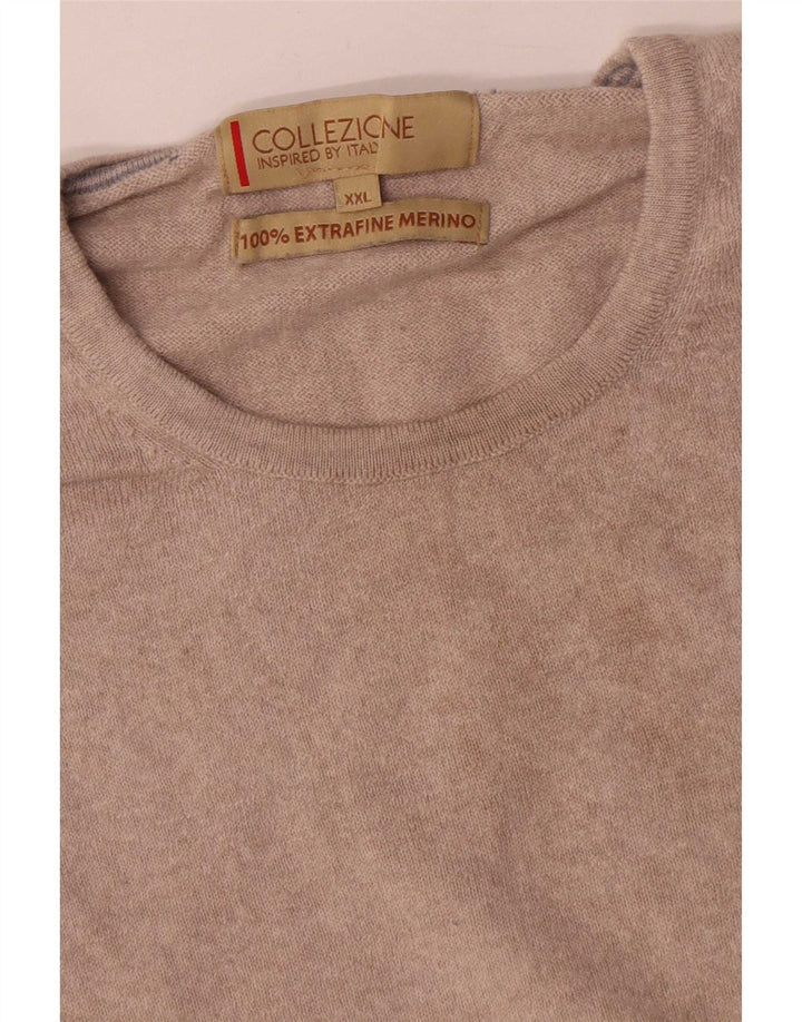Marks & Spencer Mens Crew Neck Jumper Sweater 2XL Beige Merino Wool