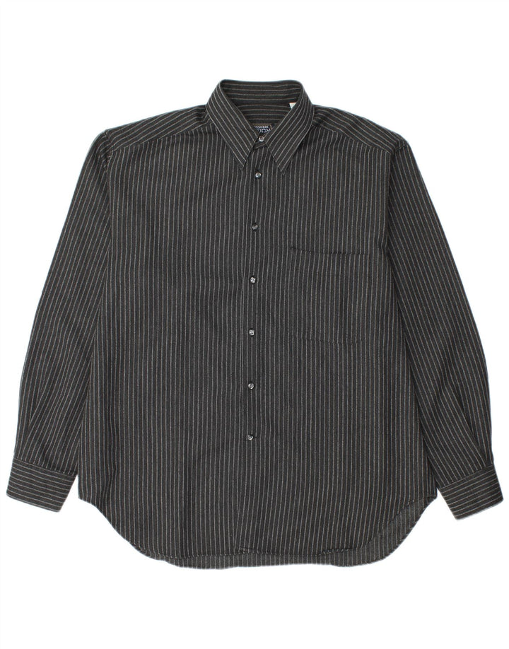 Trussardi Mens Shirt Size 40 Medium Black Pinstripe Polyester