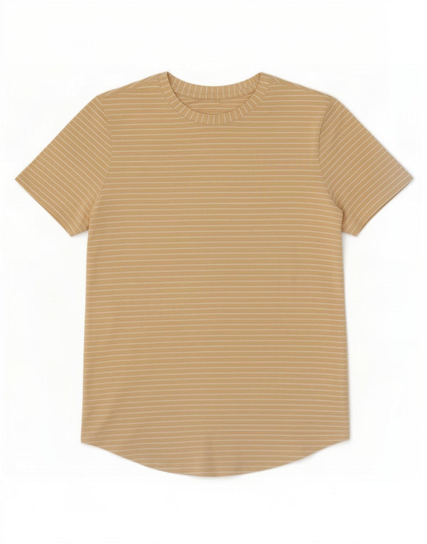 Lululemon Womens T-Shirt Top UK 12 Medium Beige Striped