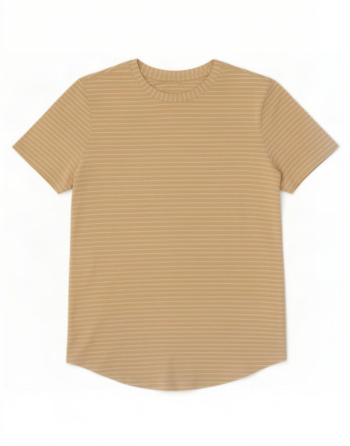 Lululemon Womens T-Shirt Top UK 12 Medium Beige Striped