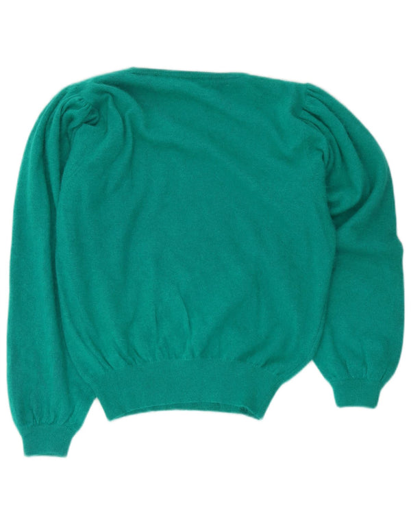 Vintage Womens Graphic Crew Neck Jumper Sweater UK 14 Medium Green Floral
