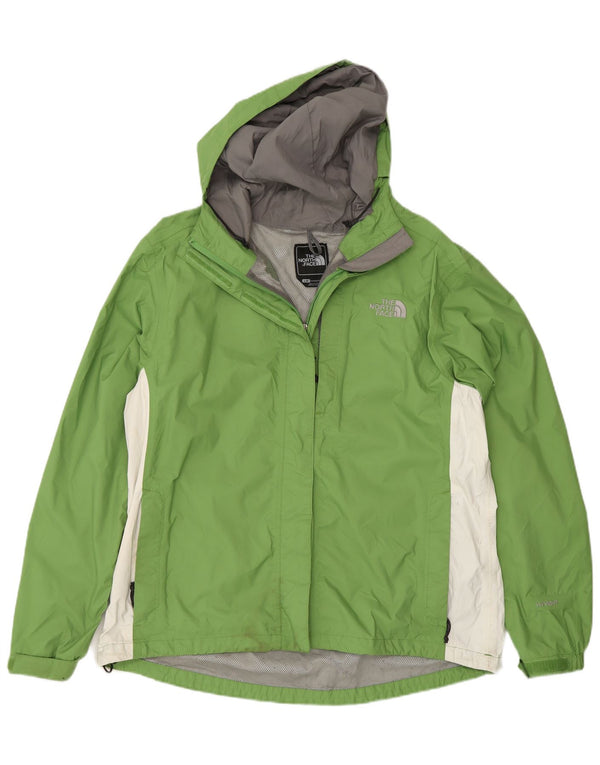The North Face Womens Hooded Rain Jacket UK 16 Large Green Colourblock