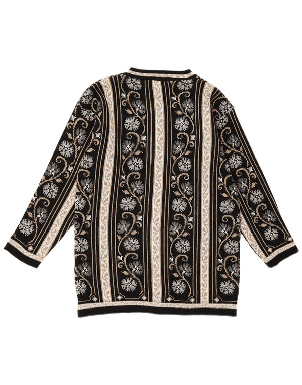 Vintage Womens Cardigan Sweater UK 16 Large Black Floral Synthetic