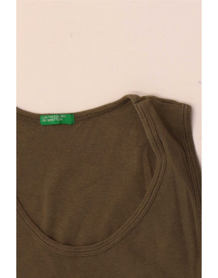 Benetton Womens Graphic Vest Top UK 8 Small Khaki