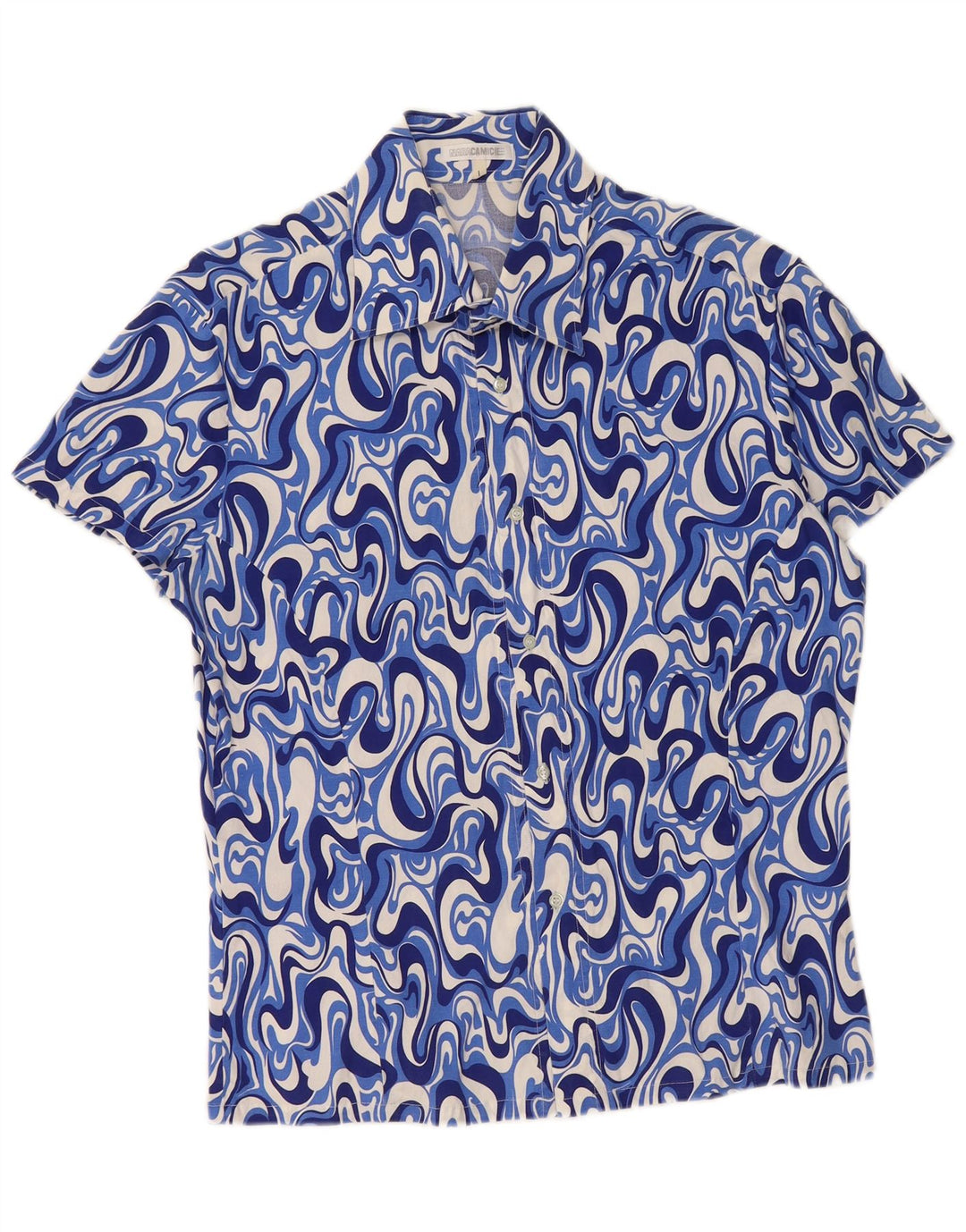 Naracamicee Mens Short Sleeve Shirt Large Blue Geometric Cotton