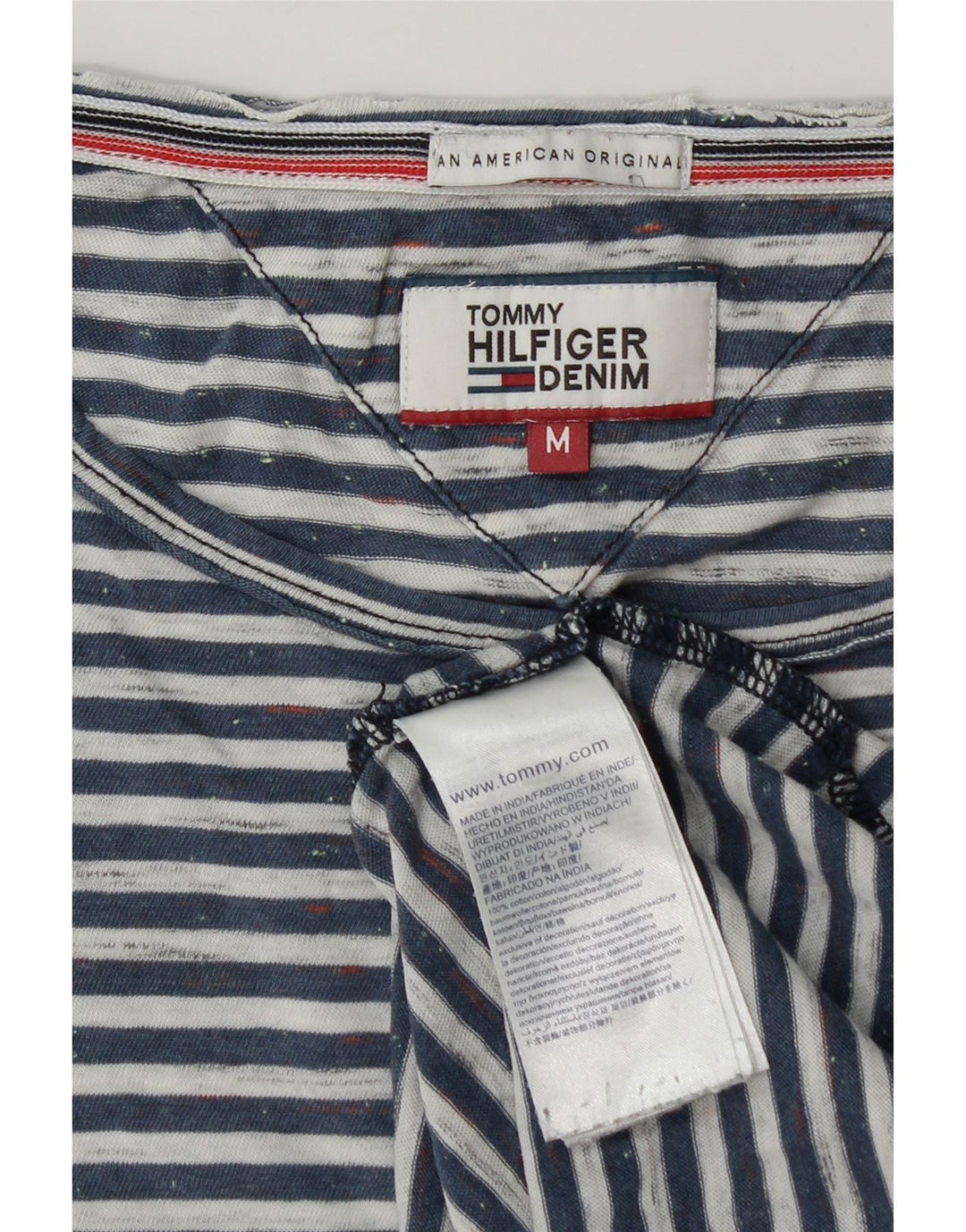 Tommy Hilfiger Mens T-Shirt Top Medium Navy Blue Striped Cotton
