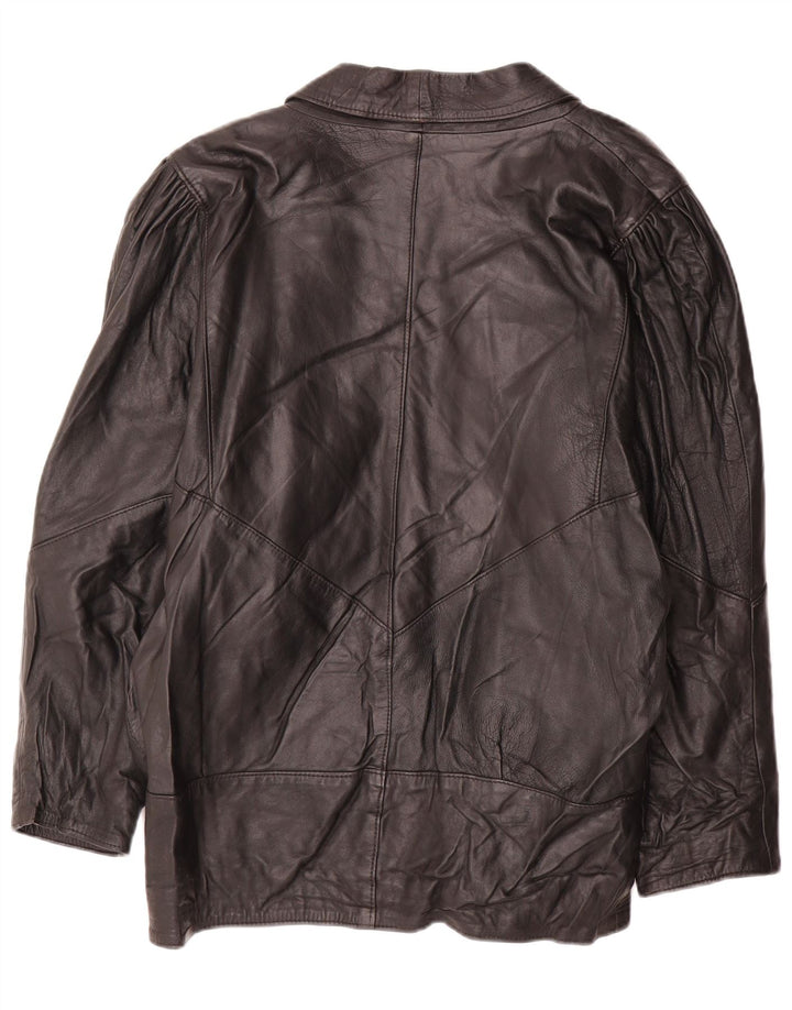 Vintage Womens Oversized Leather Jacket UK 14 Medium Black Leather