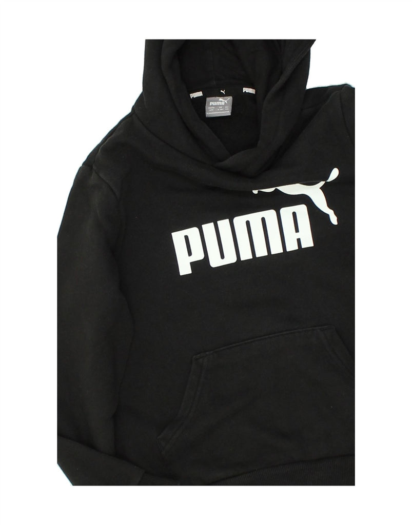 PUMA Boys Graphic Hoodie Jumper 9-10 Years Black Cotton | Vintage Puma | Thrift | Second-Hand Puma | Used Clothing | Messina Hembry 