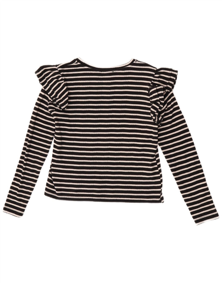 Zara Womens Crop Top Long Sleeve UK 12 Medium Black Striped