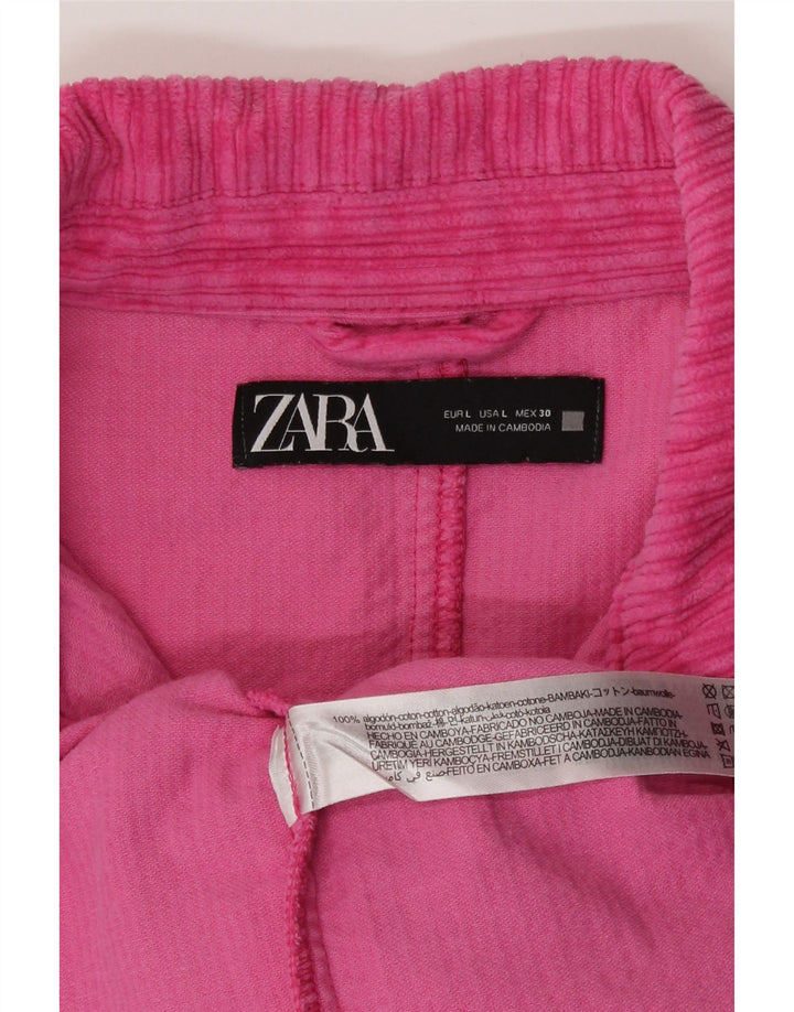 Zara Womens Oversized Corduroy Jacket UK 16 Large Pink Cotton