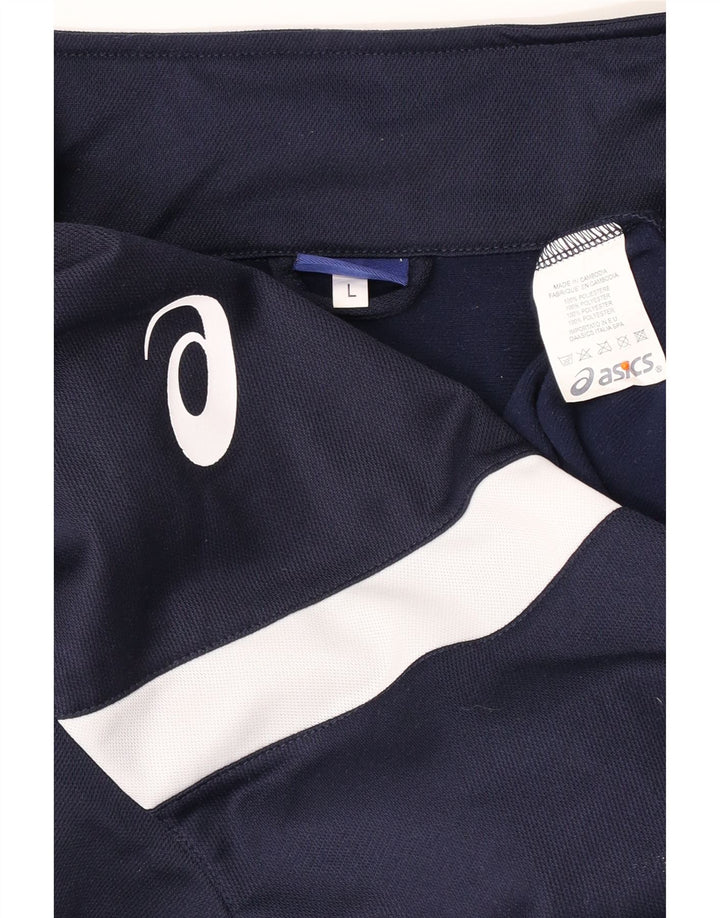 ASICS Mens Graphic Tracksuit Top Jacket Large Navy Blue Colourblock