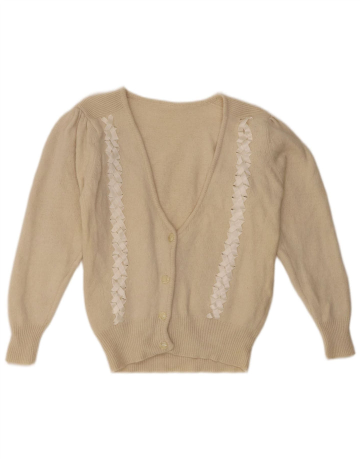 Vintage Womens Cardigan Sweater UK 10 Small Beige