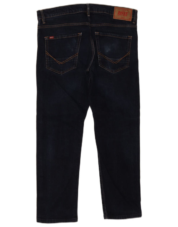 Rifle Mens Cropped Slim Jeans W32 L26 Navy Blue Cotton