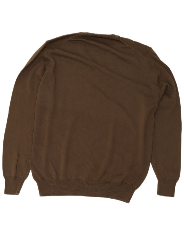 Zara Mens V-Neck Jumper Sweater XL Khaki Cotton