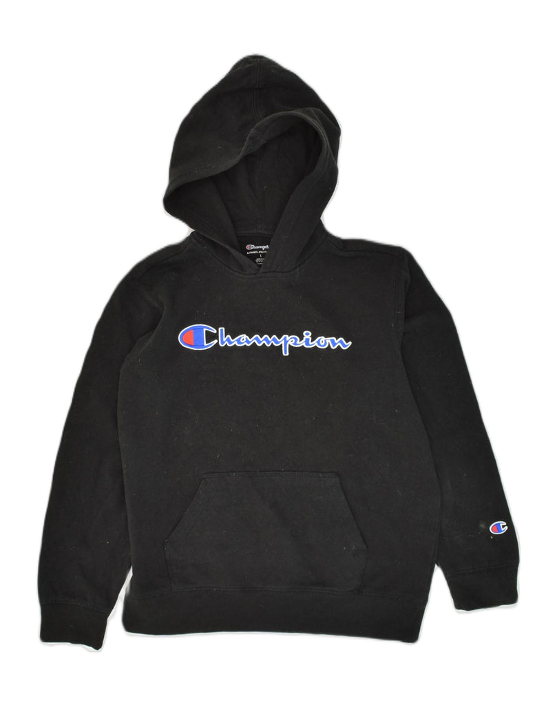 CHAMPION Boys Graphic Hoodie Jumper 12-13 Years Large Black Cotton | Vintage Champion | Thrift | Second-Hand Champion | Used Clothing | Messina Hembry 