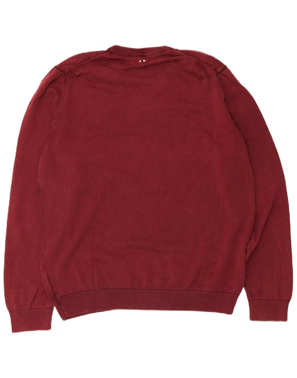 Napapijri Mens Geographic V-Neck Jumper Sweater XL Maroon Cotton