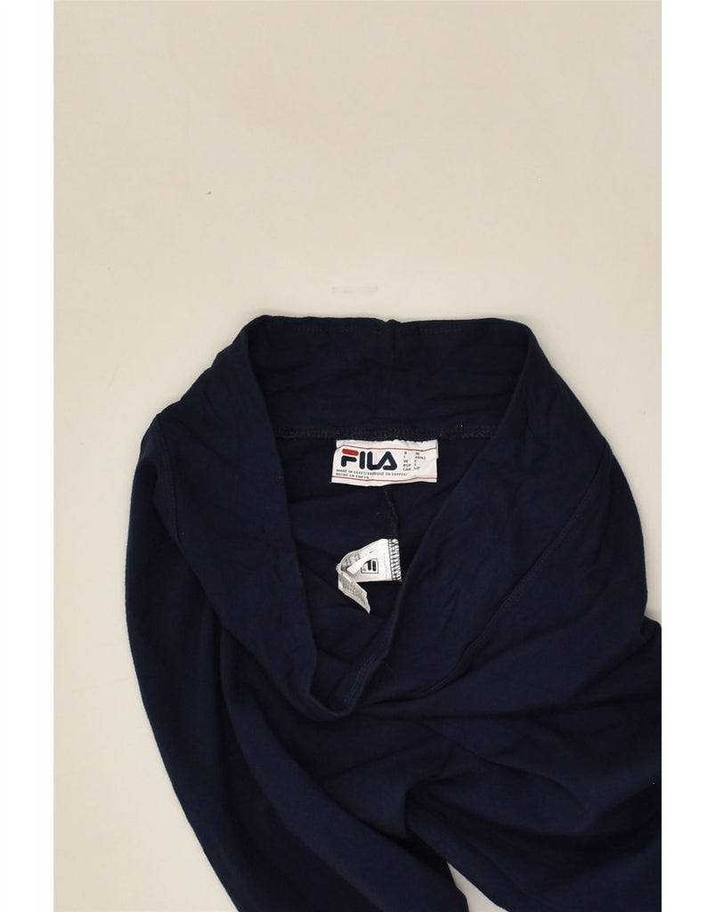 FILA Womens Graphic Leggings UK 8 Small Navy Blue Cotton | Vintage Fila | Thrift | Second-Hand Fila | Used Clothing | Messina Hembry 