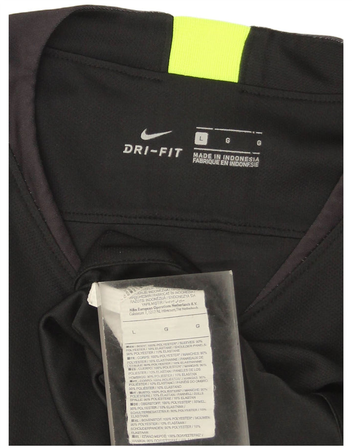 Nike Mens Dri Fit T-Shirt Top Large Black Striped Polyester