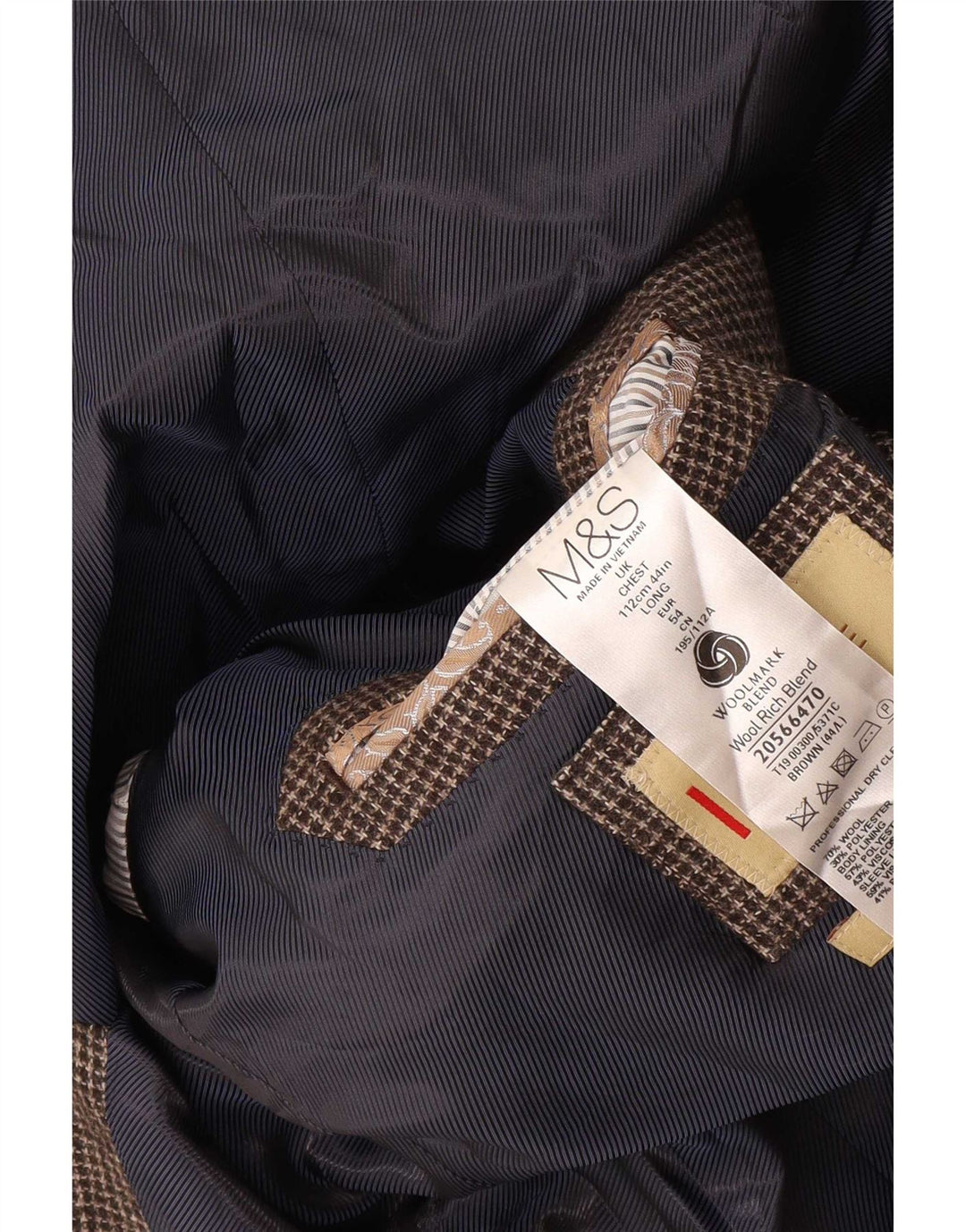 Marks & Spencer Mens Longline Blazer Jacket UK 44 XL Brown Houndstooth