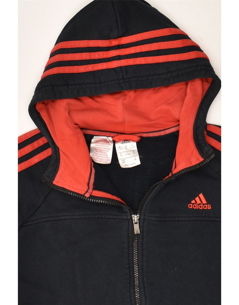 ADIDAS Boys Zip Hoodie Sweater 11-12 Years Black Cotton | Vintage Adidas | Thrift | Second-Hand Adidas | Used Clothing | Messina Hembry 