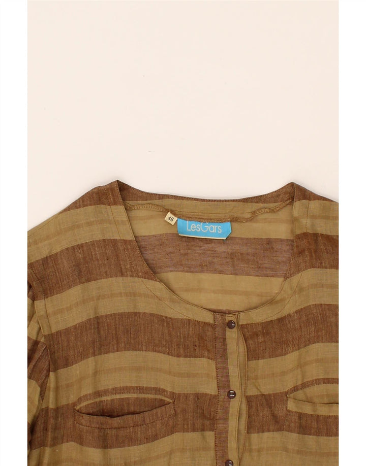 VINTAGE Womens 3/4 Sleeve Pullover Shirt IT 46 Large Brown Striped Vintage Vintage and Second-Hand Vintage from Messina Hembry 
