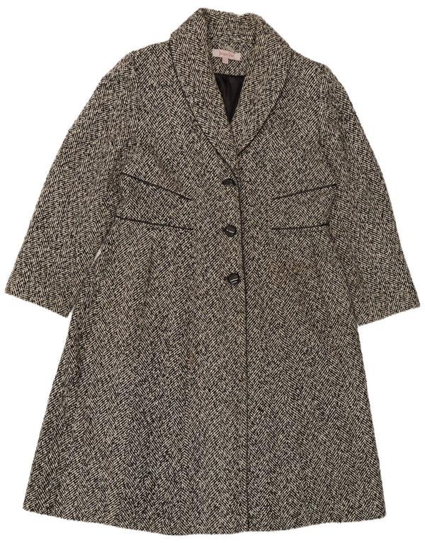 Jacques Vert Womens Overcoat UK 18 XL Black Herringbone Polyester