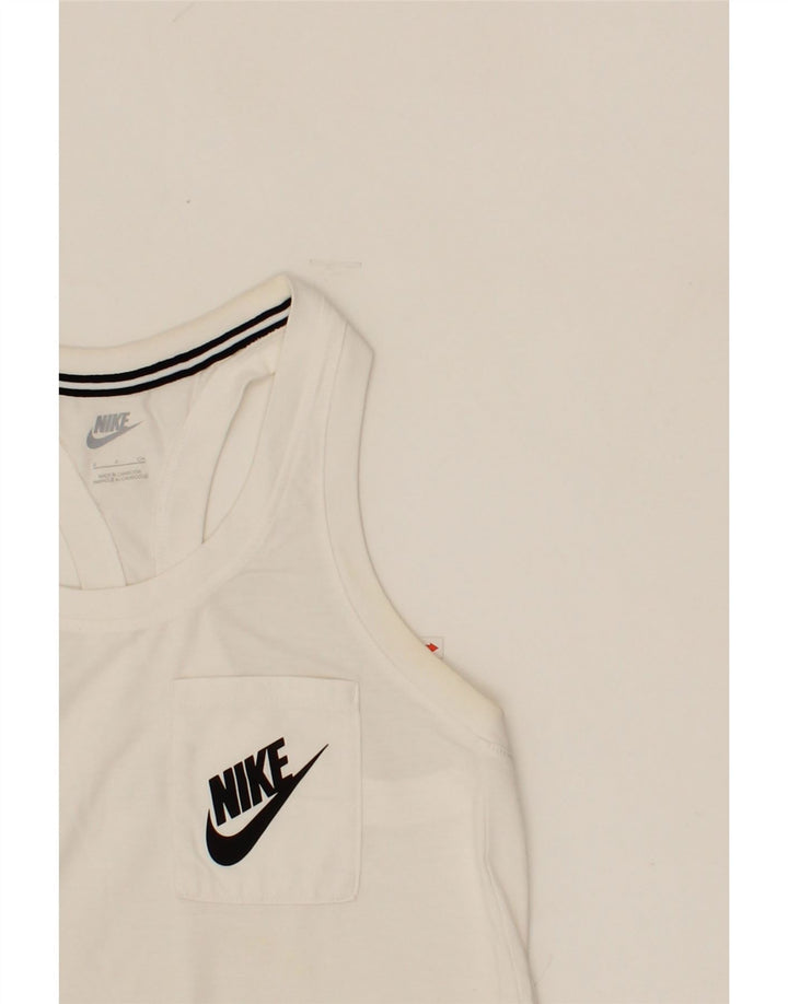 NIKE Womens Graphic Vest Top UK 10 Small White Vintage Nike and Second-Hand Nike from Messina Hembry 