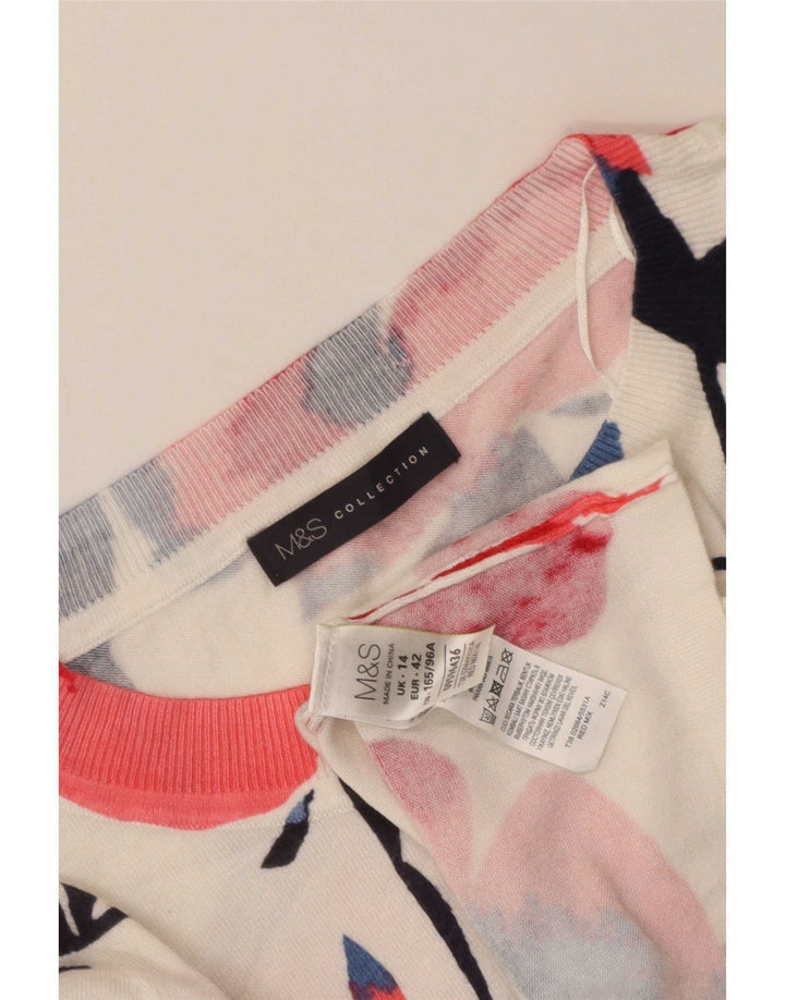 Marks & Spencer Womens Boat Neck Jumper Sweater UK 14 Medium White Floral