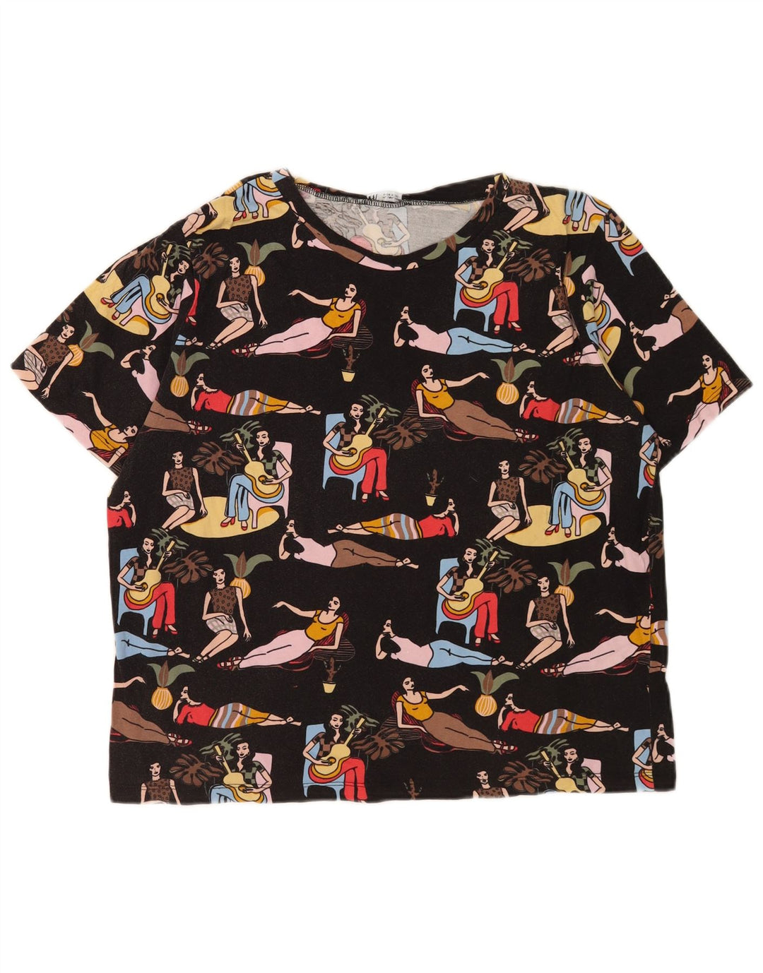 Zara Womens Graphic T-Shirt Top UK 16 Large Black