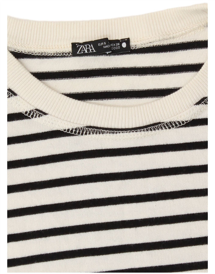 Zara Womens Top Long Sleeve UK 10 Small White Striped
