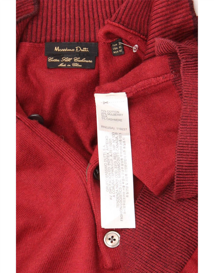 Massimo Dutti Mens Button Neck Jumper Sweater XL Burgundy Cotton