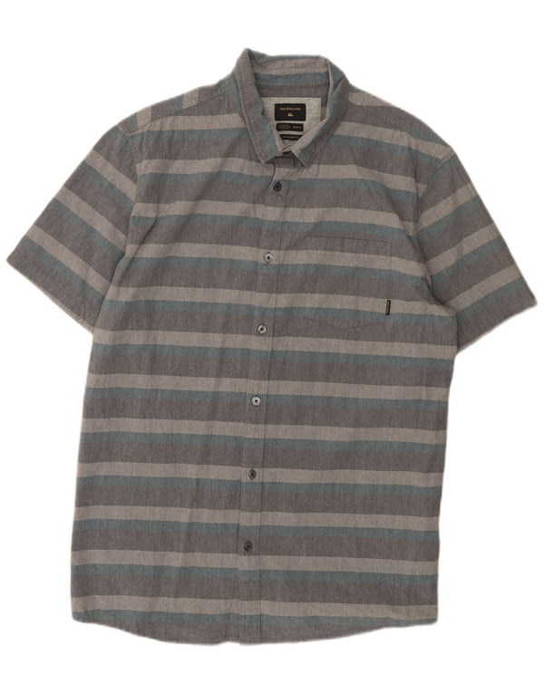 Quiksilver Mens Short Sleeve Regular Fit Shirt Medium Grey Striped Cotton