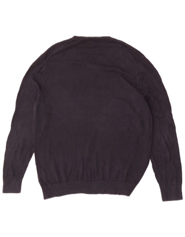 Nautica Mens V-Neck Jumper Sweater Large Navy Blue Cotton