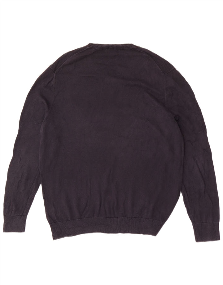 Nautica Mens V-Neck Jumper Sweater Large Navy Blue Cotton