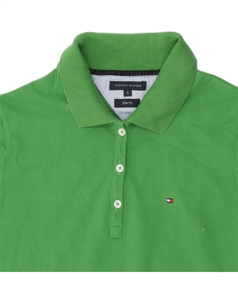 TOMMY HILFIGER Womens Slim Fit Polo Shirt UK 8 Small Green Cotton | Vintage Tommy Hilfiger | Thrift | Second-Hand Tommy Hilfiger | Used Clothing | Messina Hembry 