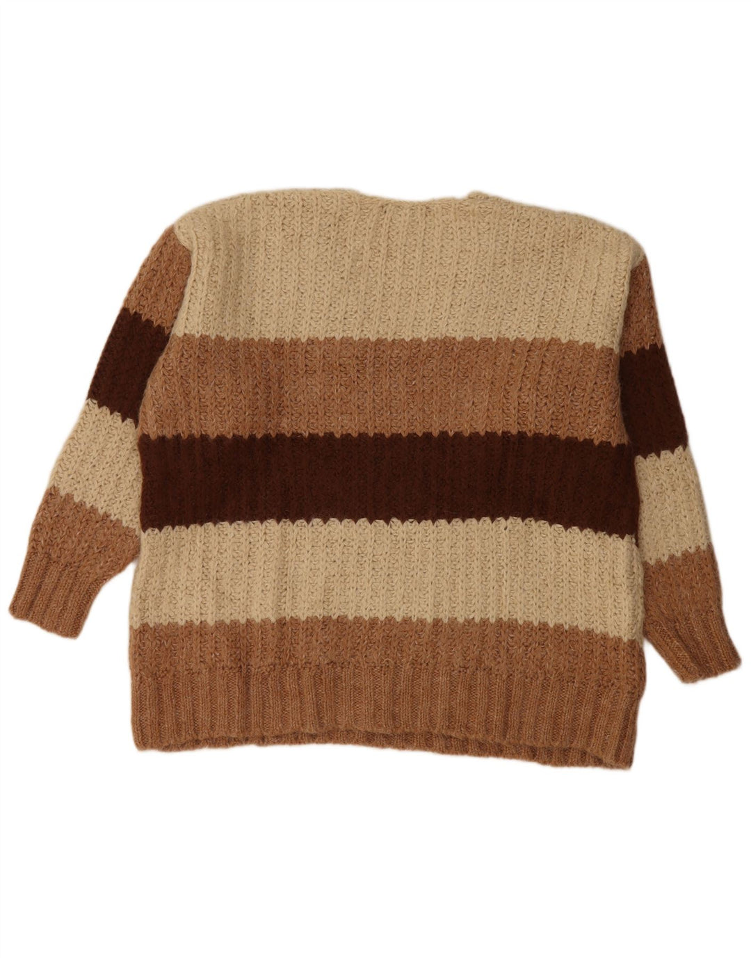 ZARA Womens Oversized V-Neck Jumper Sweater UK 14 Medium Beige Striped
