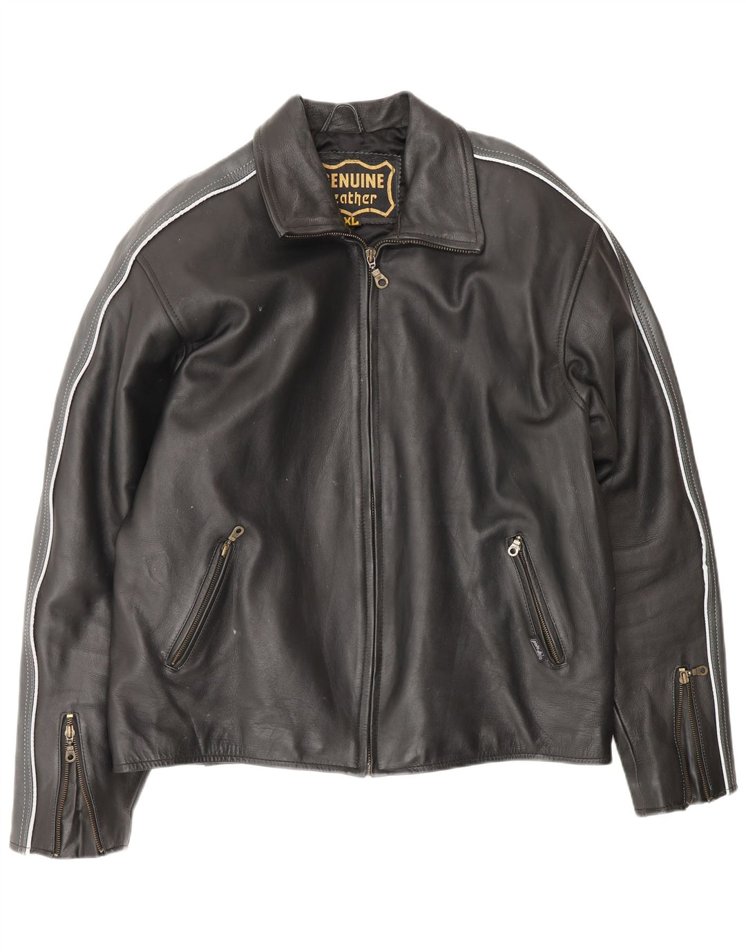 VINTAGE Mens Leather Jacket UK 42 XL Black Colourblock Leather