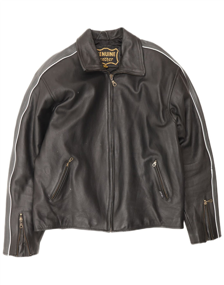 VINTAGE Mens Leather Jacket UK 42 XL Black Colourblock Leather