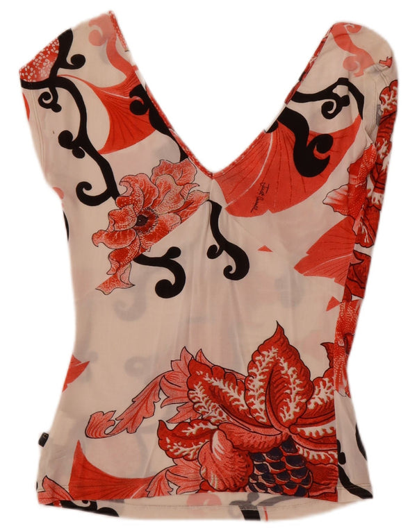 Just Cavalli Womens Blouse Top UK 14 Large Off White Floral Elastane