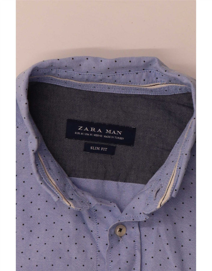 Zara Mens Slim Fit Shirt Medium Blue Spotted