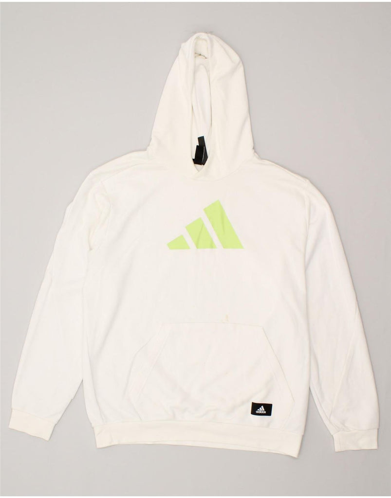 ADIDAS Mens Graphic Hoodie Jumper Large White Cotton | Vintage Adidas | Thrift | Second-Hand Adidas | Used Clothing | Messina Hembry 