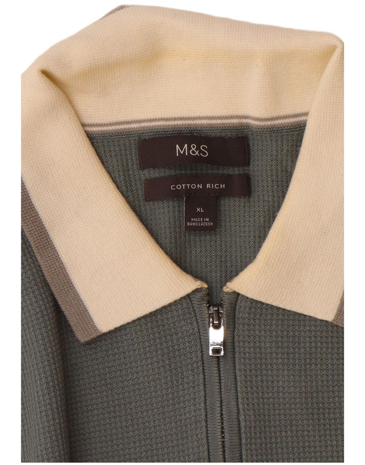 Marks & Spencer Mens Polo Neck Jumper Sweater XL Grey Colourblock