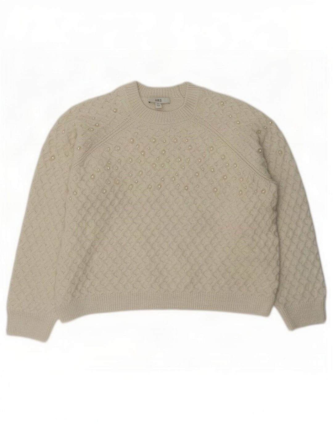 Marks & Spencer Womens Crew Neck Jumper Sweater UK 14 Medium Off White