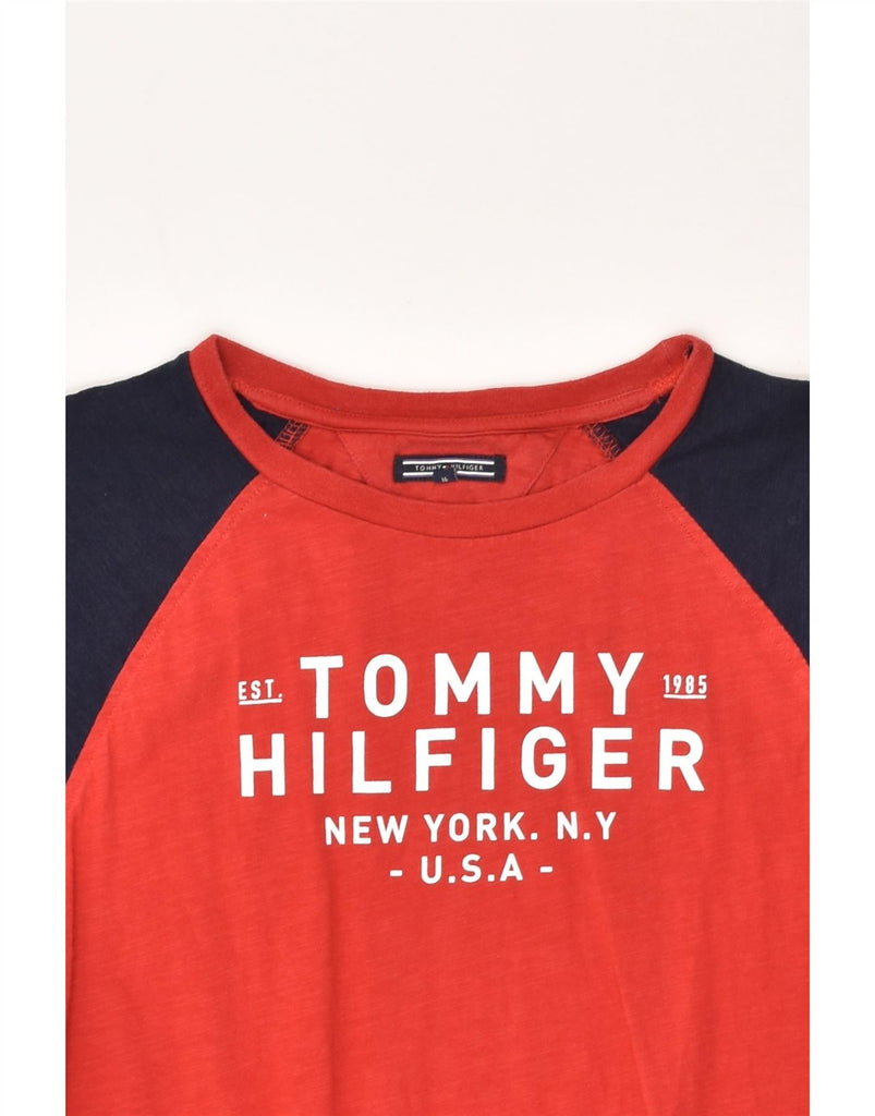 TOMMY HILFIGER Boys Graphic Top Long Sleeve 15-16 Years Red Colourblock | Vintage Tommy Hilfiger | Thrift | Second-Hand Tommy Hilfiger | Used Clothing | Messina Hembry 