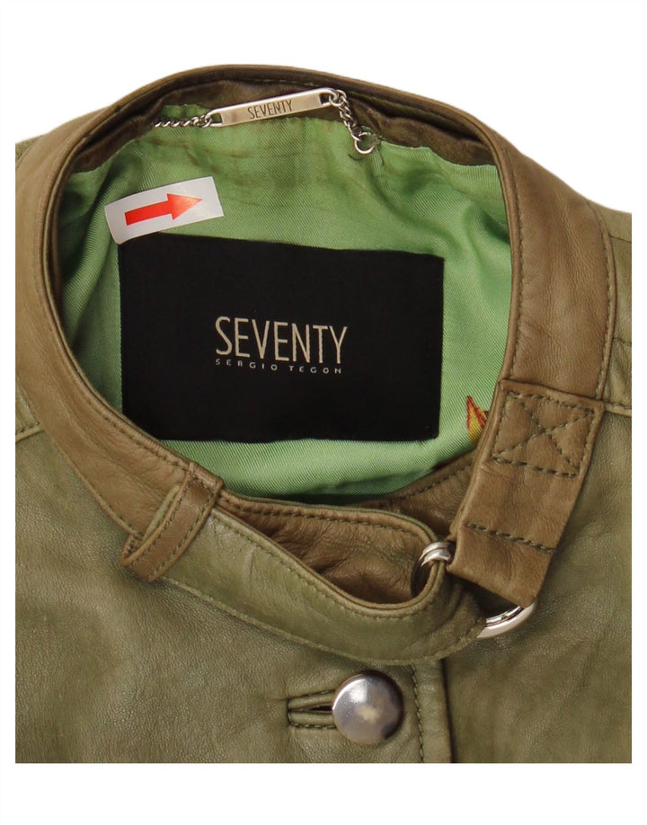 Seventy Womens Leather Jacket IT 42 Medium Green Leather