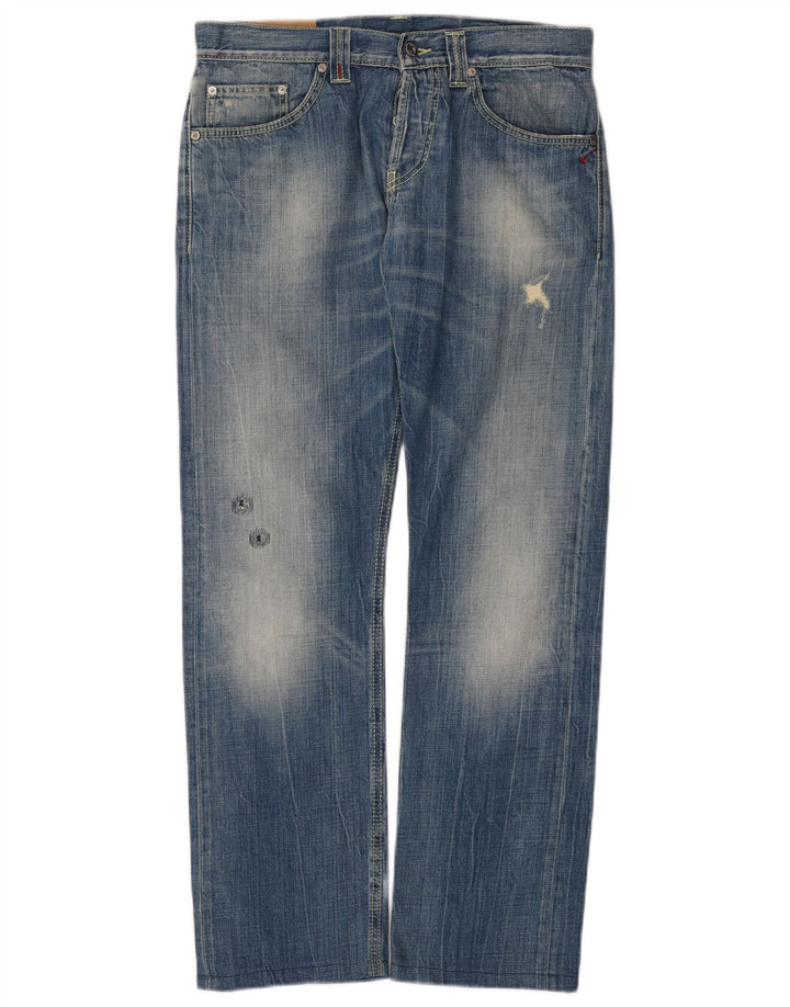Dondup Womens Distressed Straight Jeans W32 L30 Blue Cotton